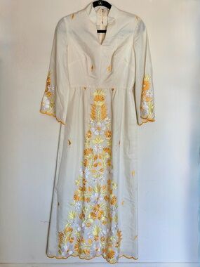 Vintage 1970s Embroidered White Dress